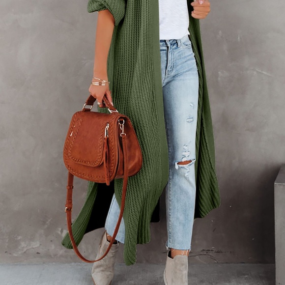 Olive Green Duster Cardigan - Picture 2 of 6